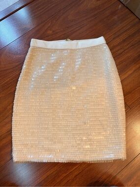 Cache Cream Sequin Pencil Skirt